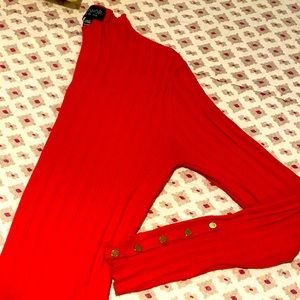 Topshop Thin Mock-Turtleneck. Red with gold button